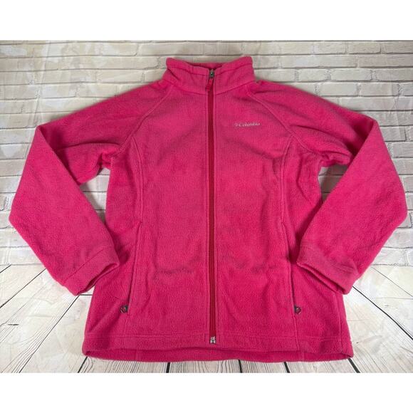 Columbia Pink LARGE GIRLS Zip Up Fleece Jacket - Picture 1 of 6